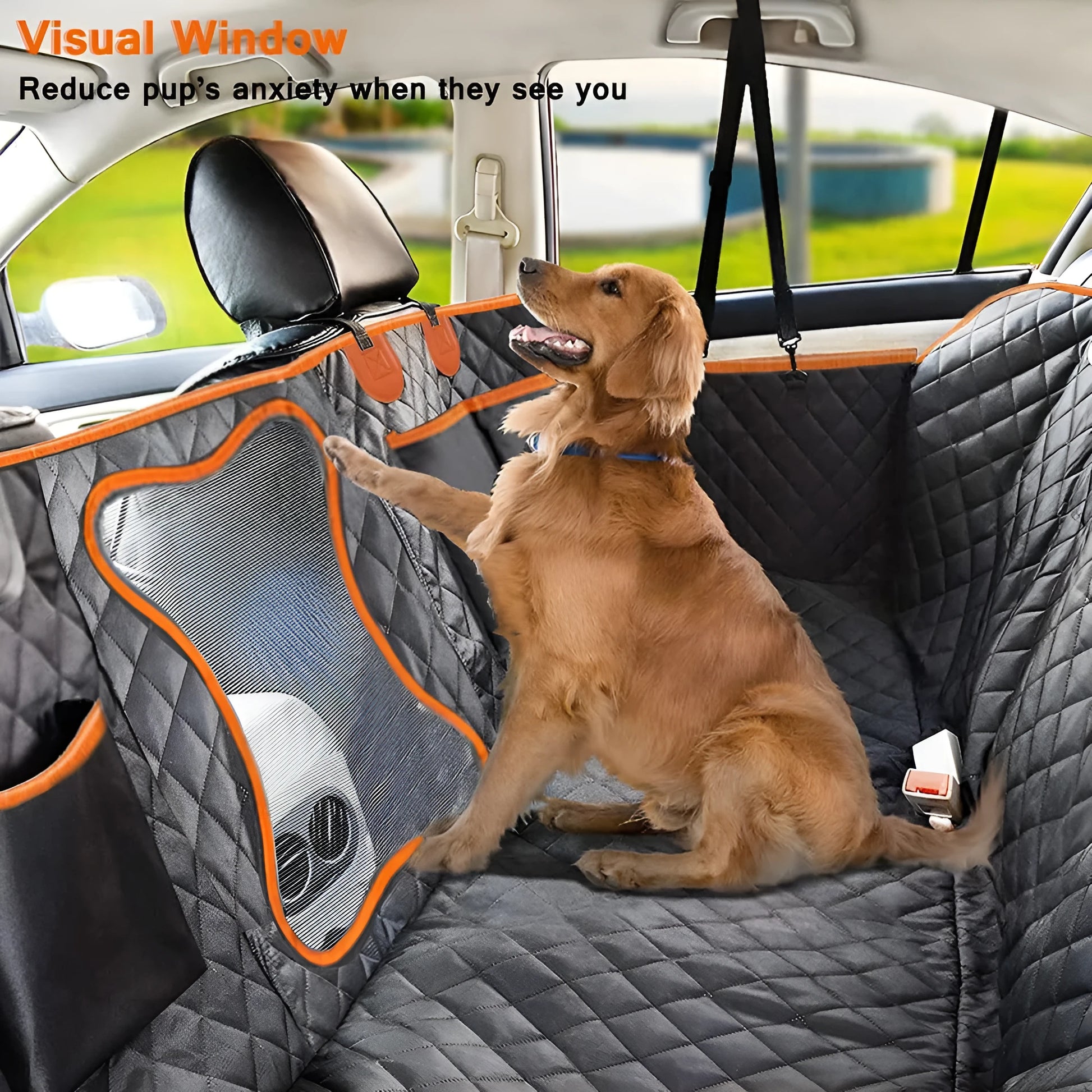 Black and orange edged waterproof dog car seat cover hammock made from 600D Oxford cloth