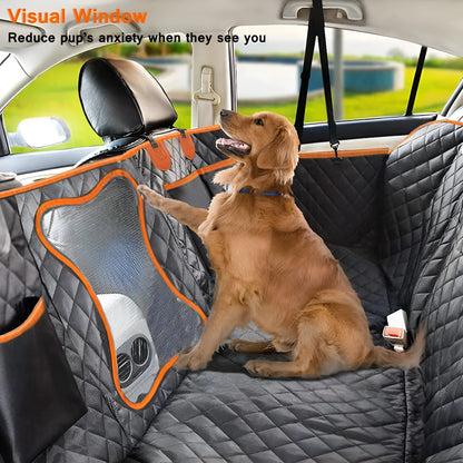 Black and orange edged waterproof dog car seat cover hammock made from 600D Oxford cloth