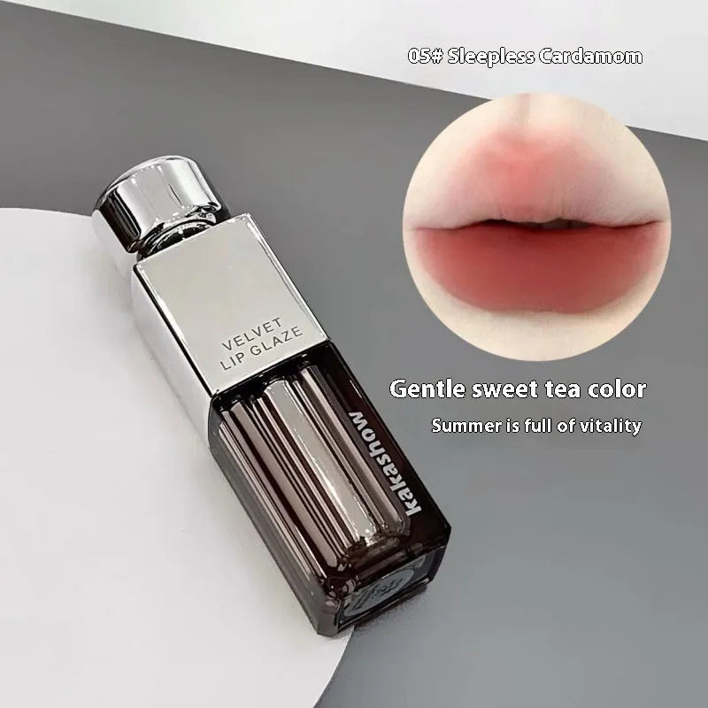 Matte soft mist lipstick in six velvet shades including cream smoked apricot and cherry frost