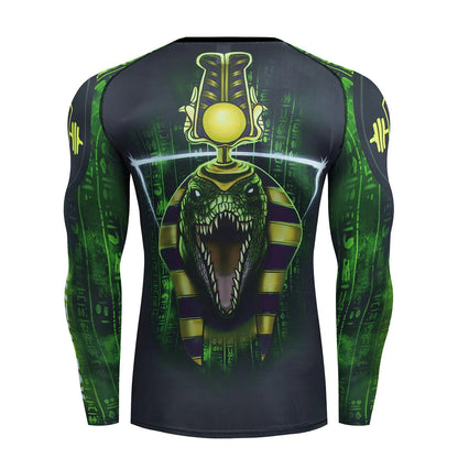 Man wearing a slim-fit, long-sleeved printed ZF016 sports suit for running and fitness.