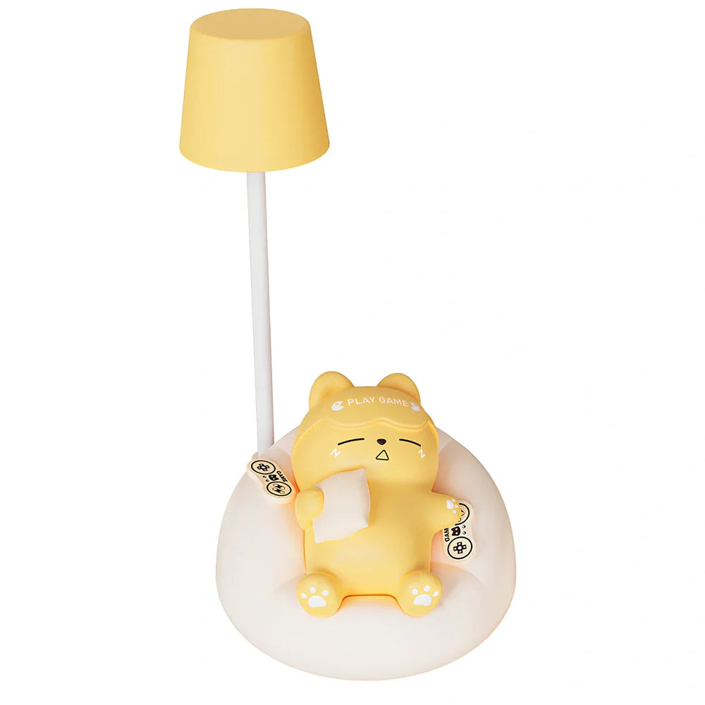 Sleeping cat shaped night lamp measuring 84x84x152mm with USB charging port and soft LED lighting