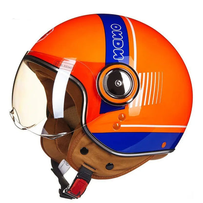 Retro style battery car half helmet in bright two-tone colours with ABS shell