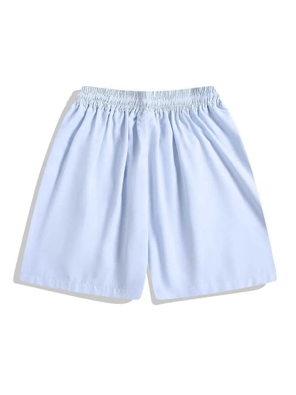 Loose-fit black sports shorts with elastic waistband and straight-leg cut for athletic wear