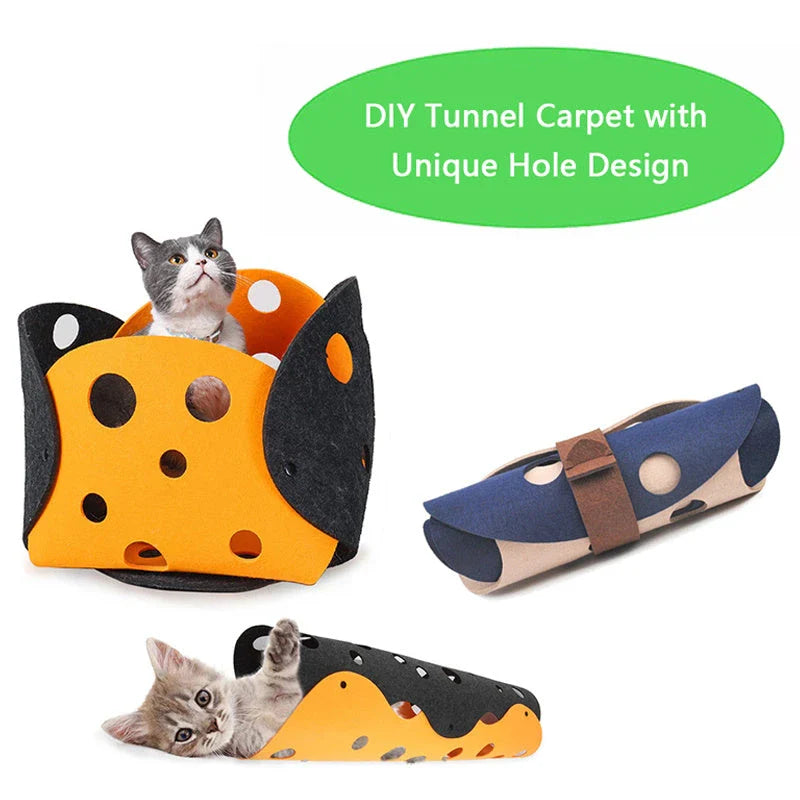 Cozy Cat Tunnel - Interactive Felt Hideout for Playful Felines with Peekaboo Design