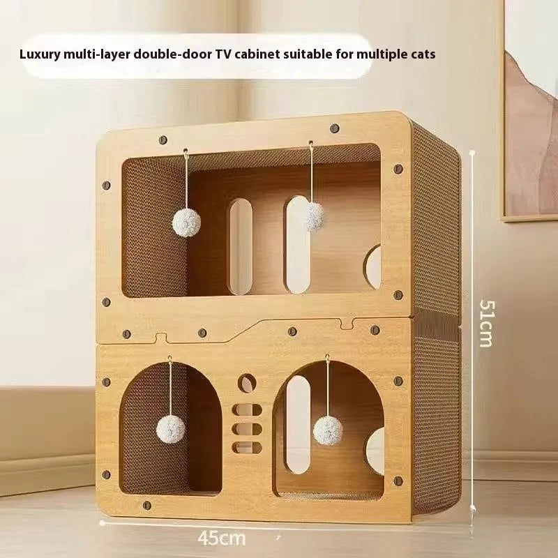 Double layer cat scratching board nest with cat head and owl design options