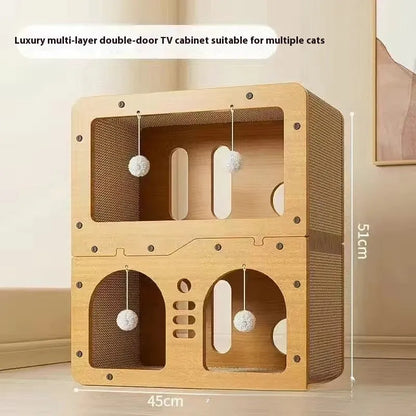Double layer cat scratching board nest with cat head and owl design options