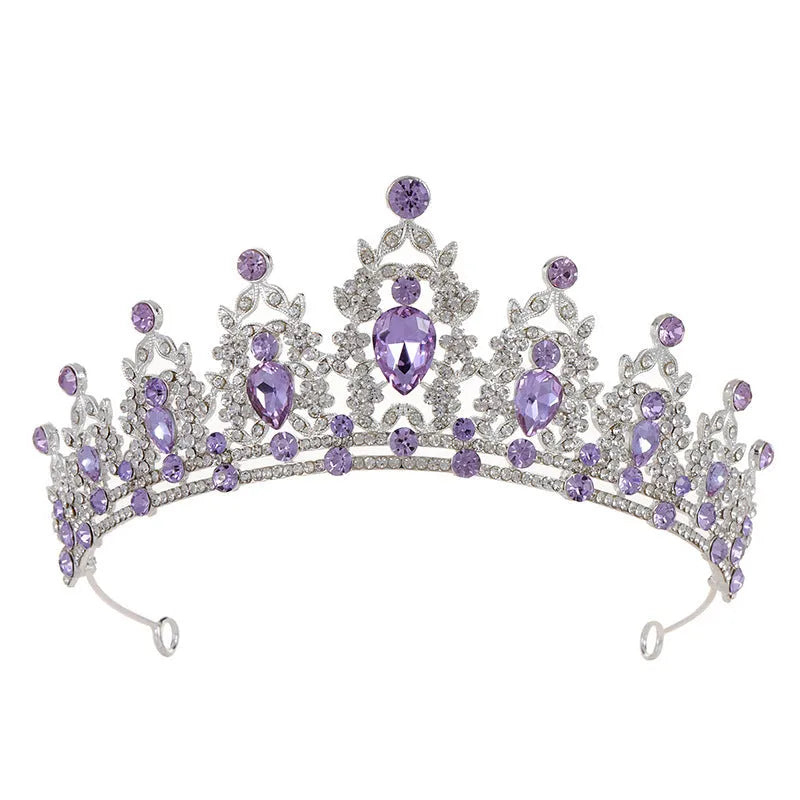 Baroque-style bridal crown headdress with sparkling rhinestones on a lightweight alloy frame, shown in silver colour.