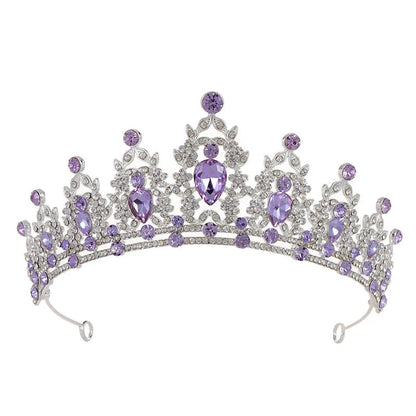 Baroque-style bridal crown headdress with sparkling rhinestones on a lightweight alloy frame, shown in silver colour.