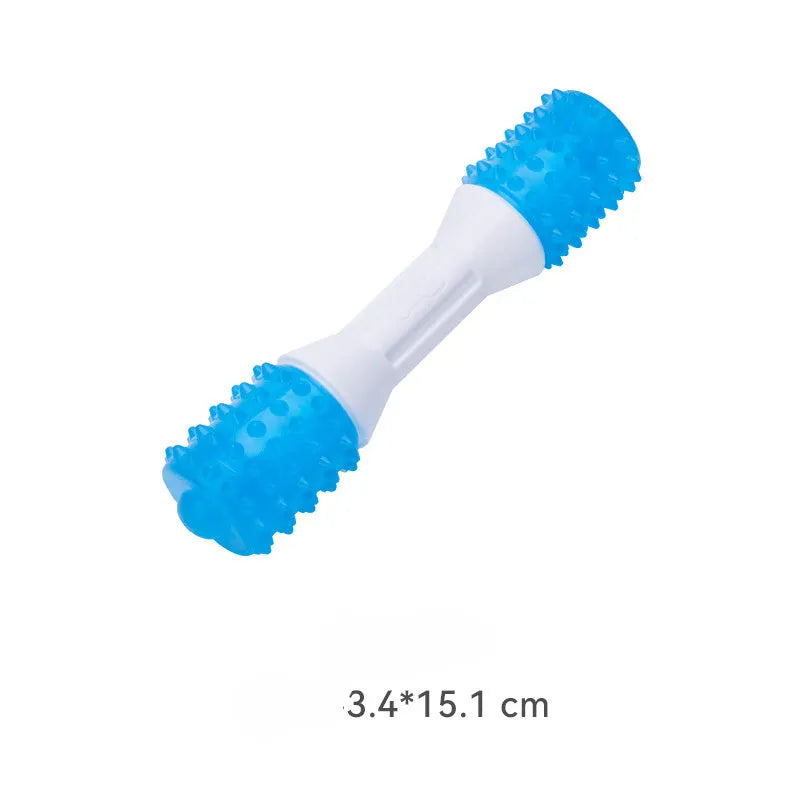 Dual-colour puppy teething chew toy with two hardness levels of PU material for dental health
