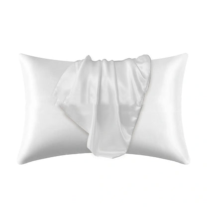 Envelope closure pillowcase in navy blue showing overlapping flap design and smooth polyester fabric texture