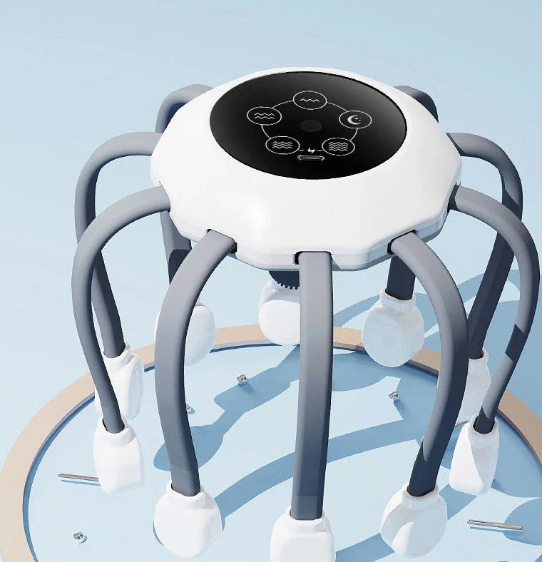 Soothing Octopus Head Massager with 14 independent massage heads and 5 customizable massage modes for targeted tension relief and relaxation