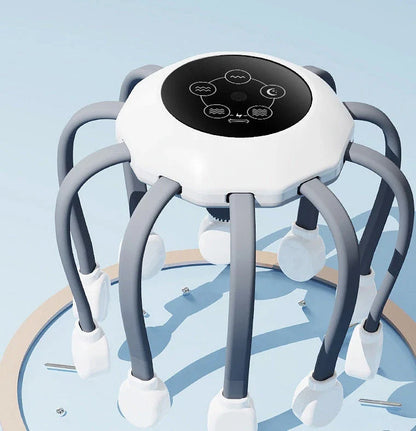 Soothing Octopus Head Massager with 14 independent massage heads and 5 customizable massage modes for targeted tension relief and relaxation