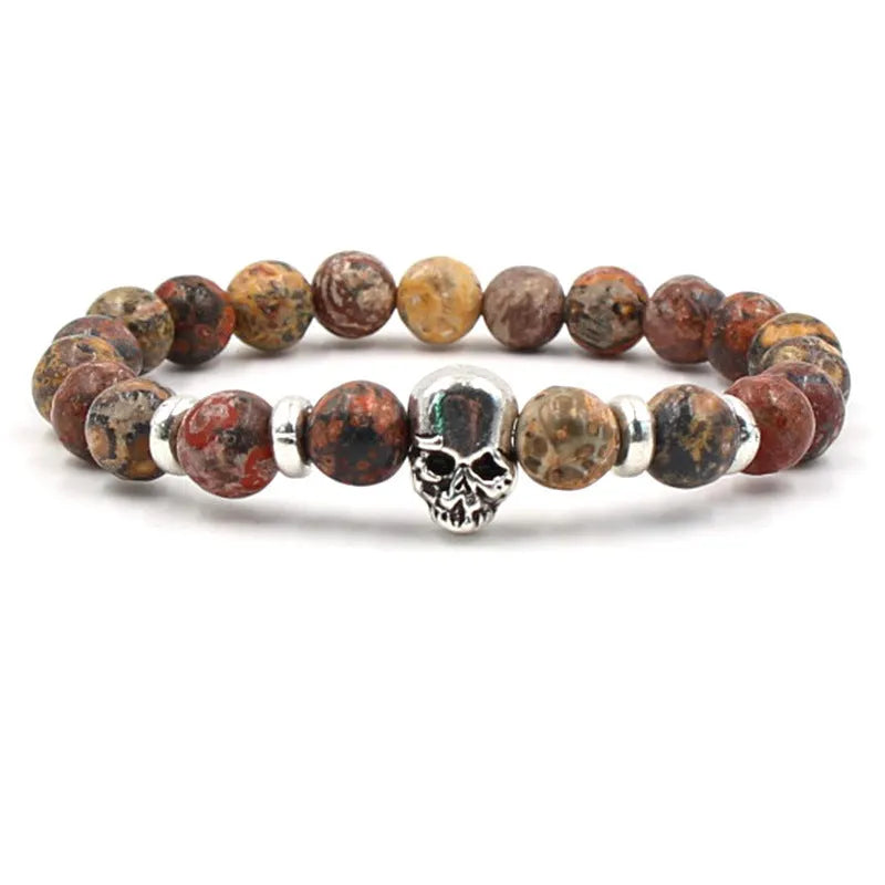 8mm natural white turquoise agate stone unisex stretch bracelet with geometric beads