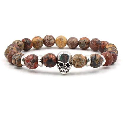 8mm natural white turquoise agate stone unisex stretch bracelet with geometric beads