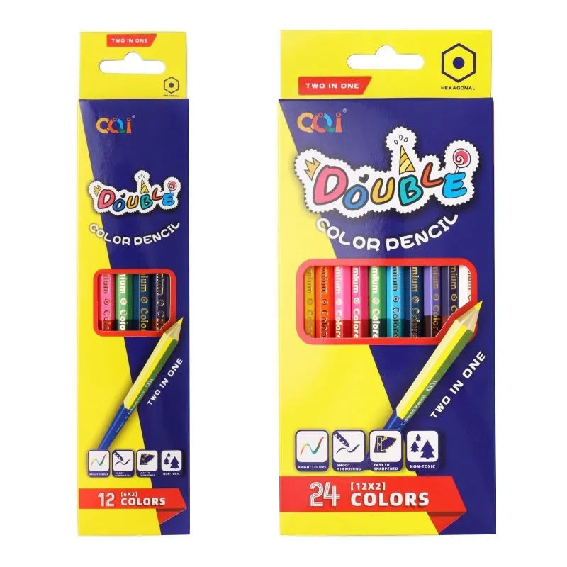 Wooden double-ended colouring pencils set in 12 or 6 piece configurations for student art