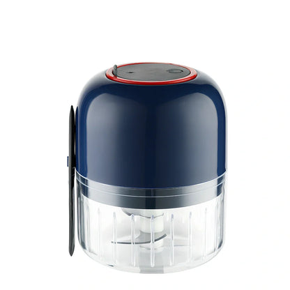 Blue electric garlic masher mini tool, 11.5 cm size, USB charging for quick household crushing