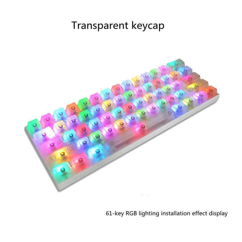 Transparent mechanical keyboard keycaps made from PBT plastic, 104-key OEM profile set in orange, white, blue, or black translucent colours for a custom lighting effect and colour personality.