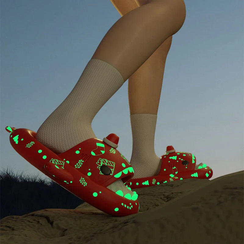 Cozy and quirky luminous shark slippers for couples, available in a variety of vibrant colors.