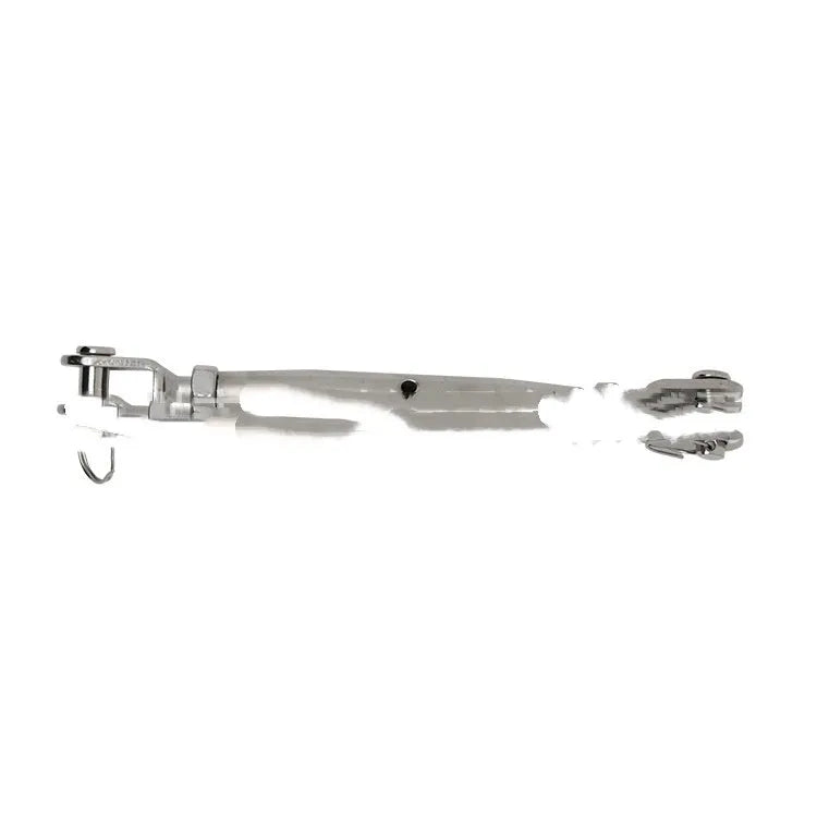 XYL Ziptreck 10-metre pulley slide rope set with handle, safety retractor, and multiple alloy steel locks laid out.