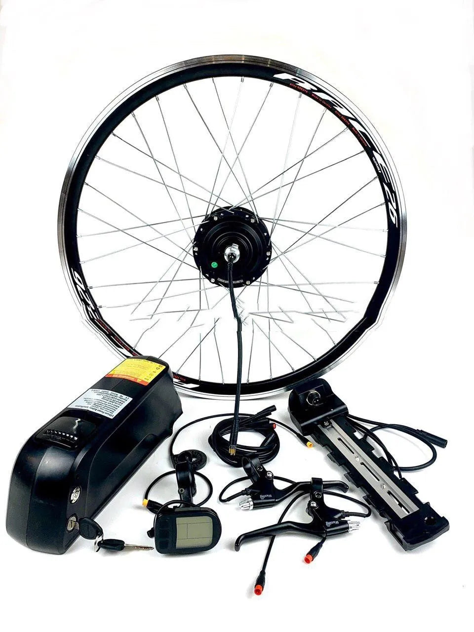 Black 36V 250W electric bicycle conversion kit with motor, controller, handlebar and brake lever