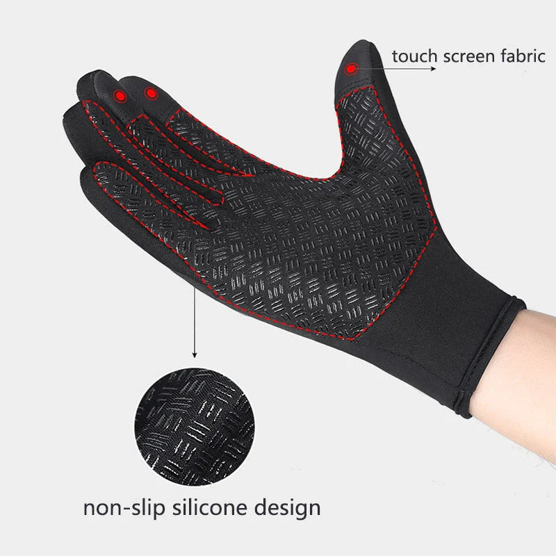Pair of durable touchscreen-compatible winter riding gloves in various colors