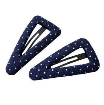 French retro style barrettes in dark denim and polka dot triangle or water drop designs for women