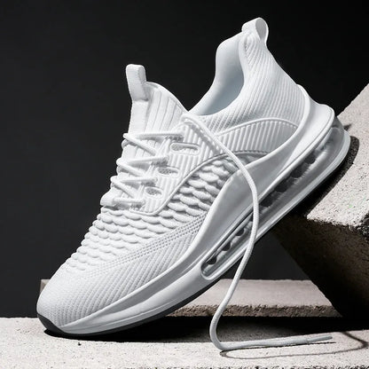 Men's solid colour mesh running shoes with rubber sole and lace-up front