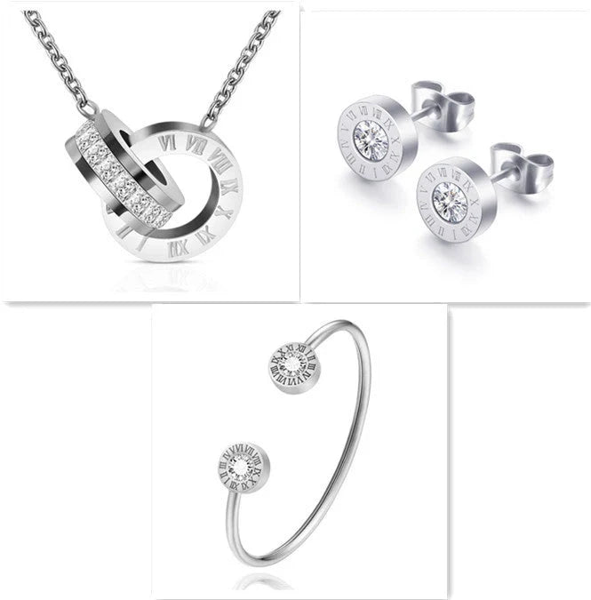 Elegant Roman numeral stud earrings crafted from premium titanium steel with sparkling zircon accents