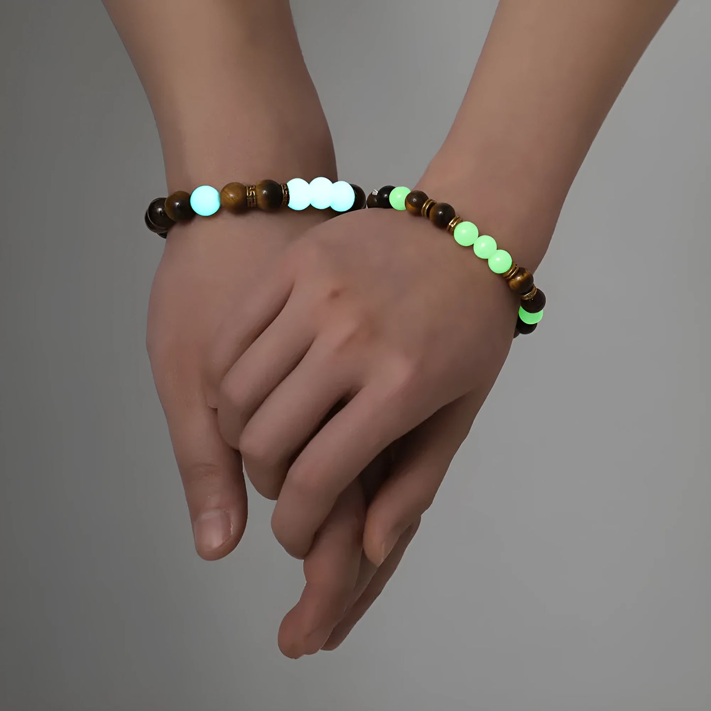 Amber couple bracelet set with geometric patterns in retro style