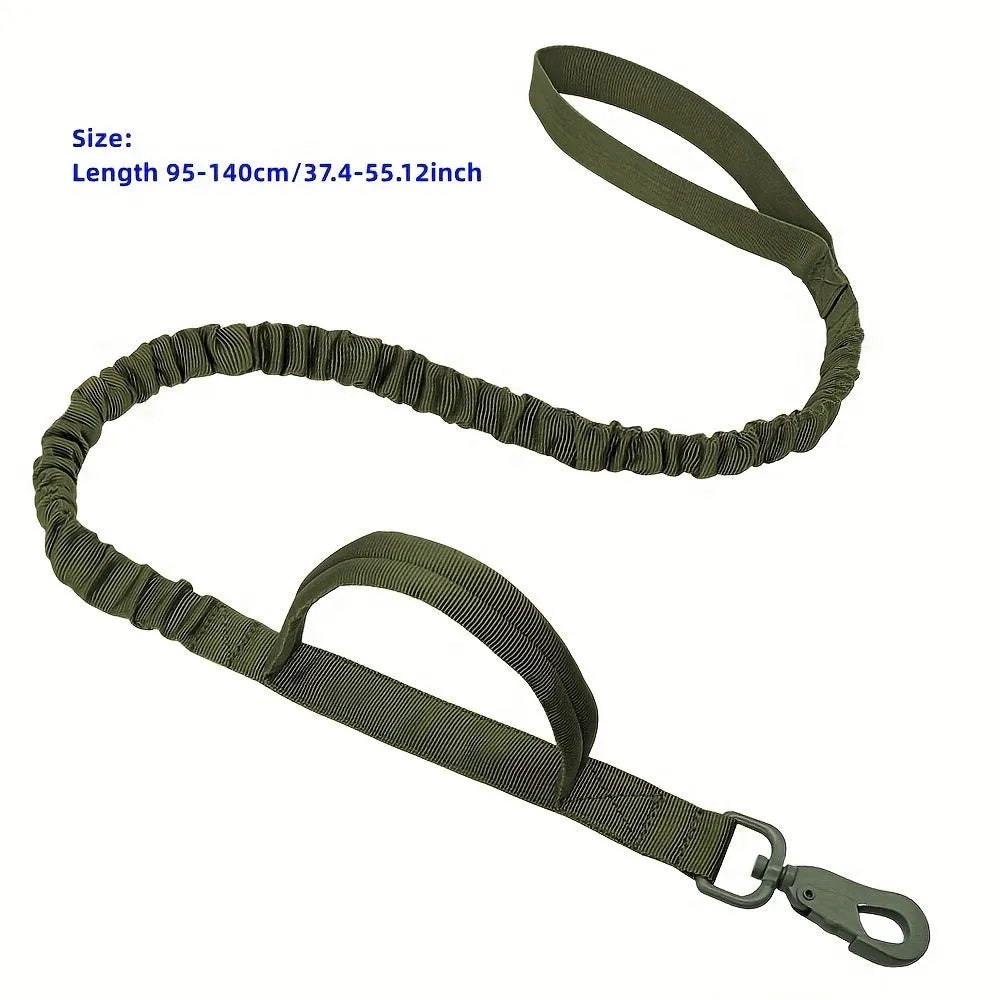 A retractable dog leash for large breeds in black, showing the handle and nylon tape.