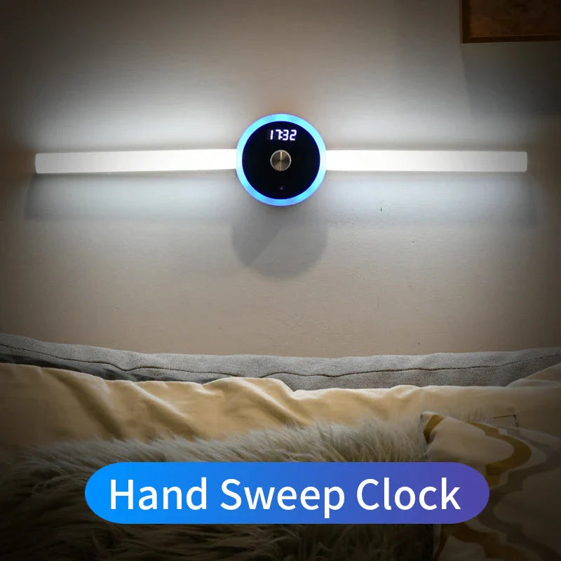 Multifunctional LED cabinet light with clock, motion sensor, and versatile features for home and office organization