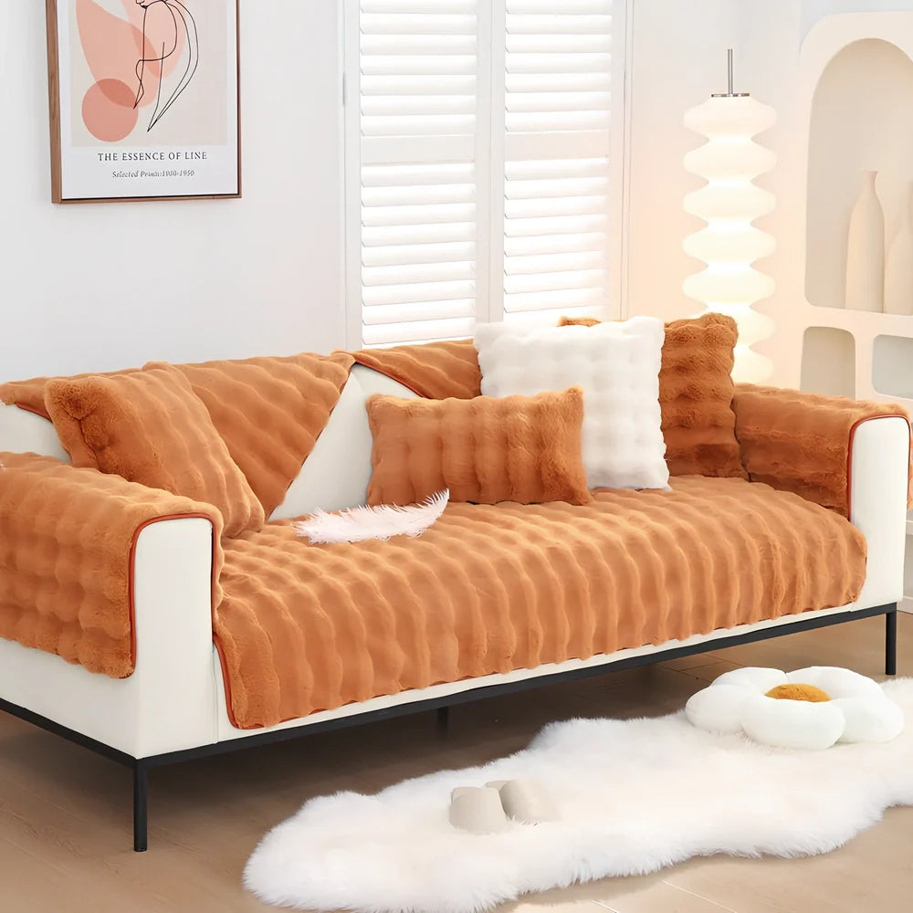 Flannelette sofa cushion with bubble plush texture in square pattern, available in multiple sizes and colours