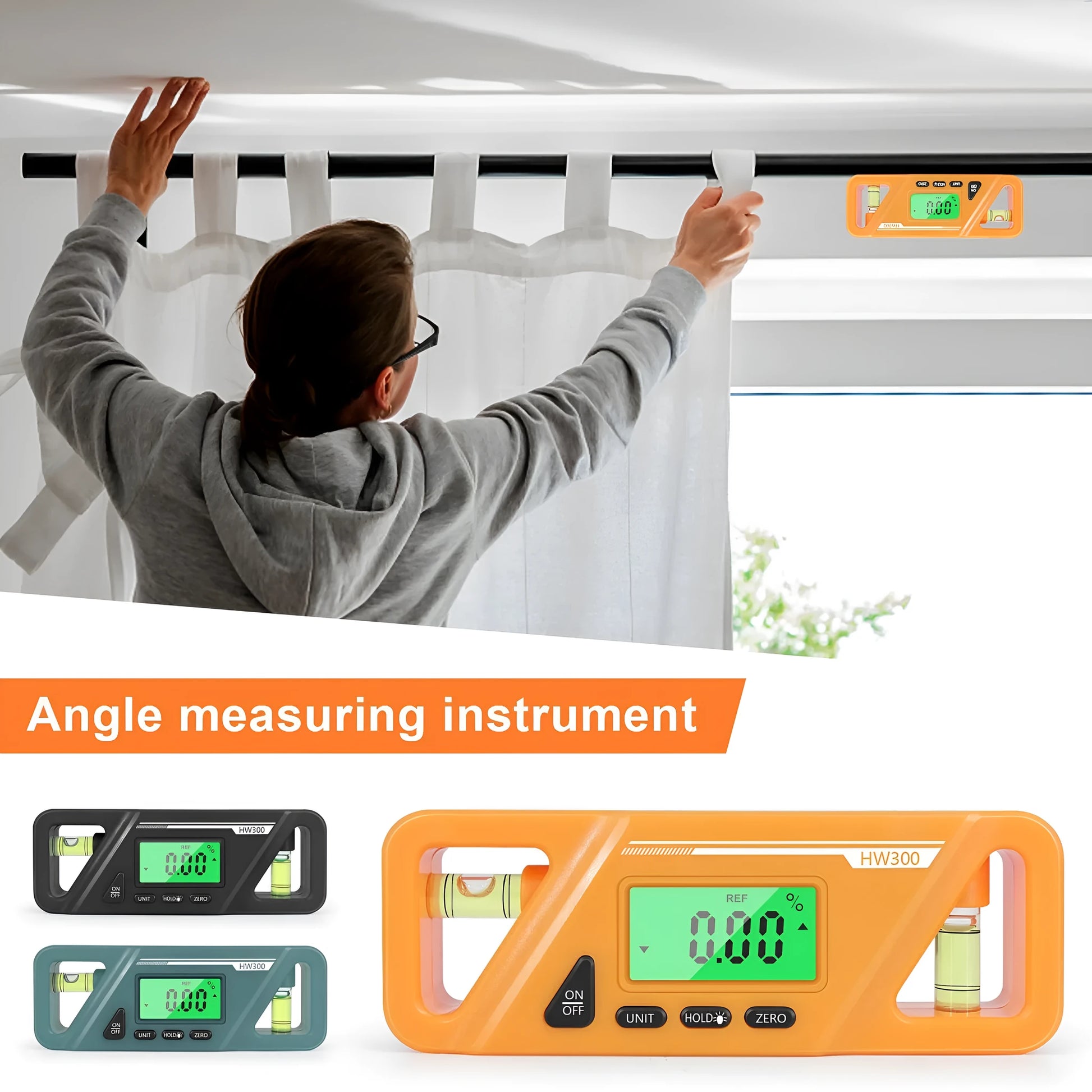 HW300 series black digital inclinometer level meter with magnetic base and LCD display