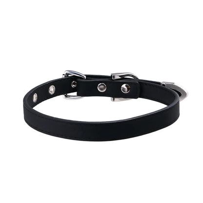 Black genuine cowhide leather collar with alloy pendant, adjustable 41-50cm perimeter