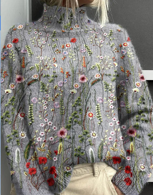 Women's long sleeve casual top with abstract 3D Christmas pattern printing in red and green.