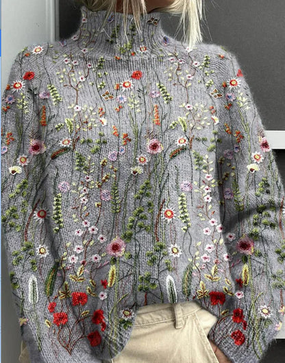 Women's long sleeve casual top with abstract 3D Christmas pattern printing in red and green.
