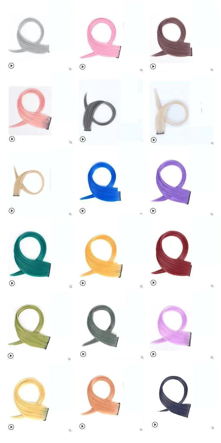 Gradient long curly hair wig patch with mixed silk material for female hair extensions, available in single card or dual card specifications with approximately 60cm length across 16 colour options including Aurora Purple and Cherry Blossom Powder.