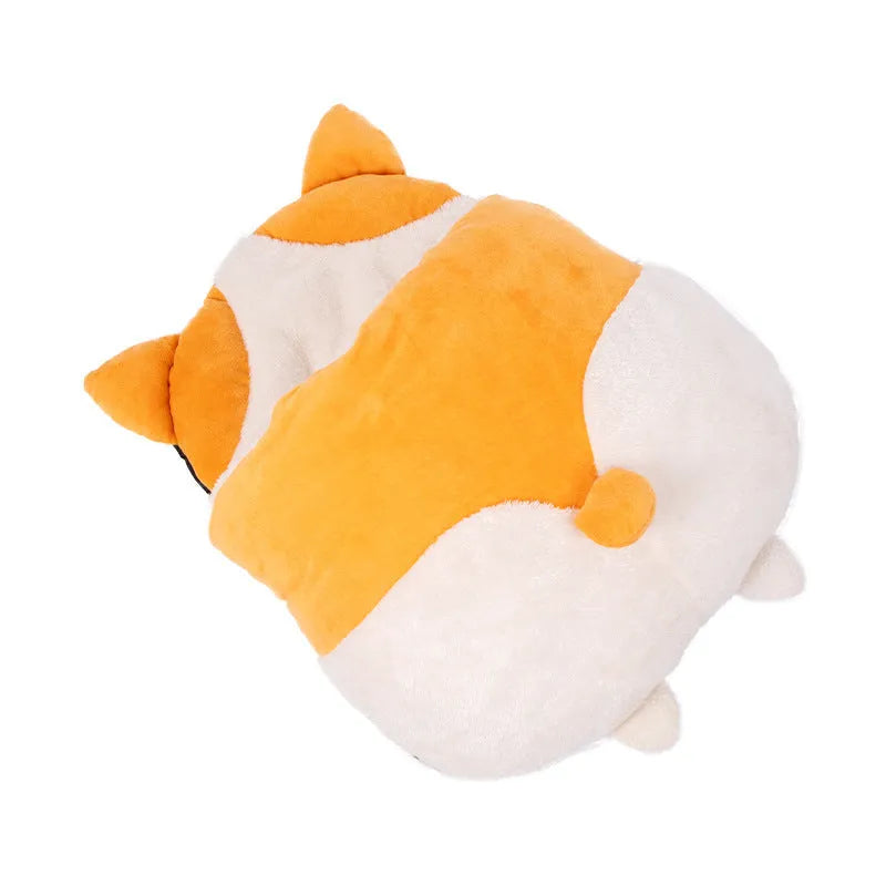 Orange fleece interior of a semi-closed cat sleeping bag measuring 65cm by 53cm.