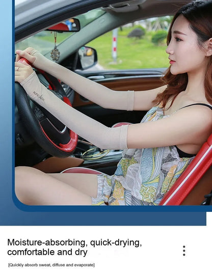 Open-finger driving ice sleeves in viscose fibre fabric for sun protection while operating vehicles