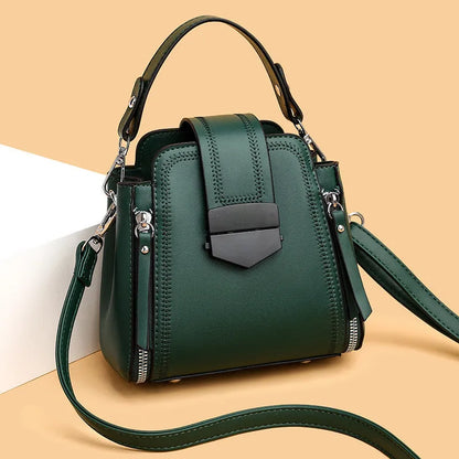 Small square vertical handbag in soft leather texture PU material with sewing thread detail