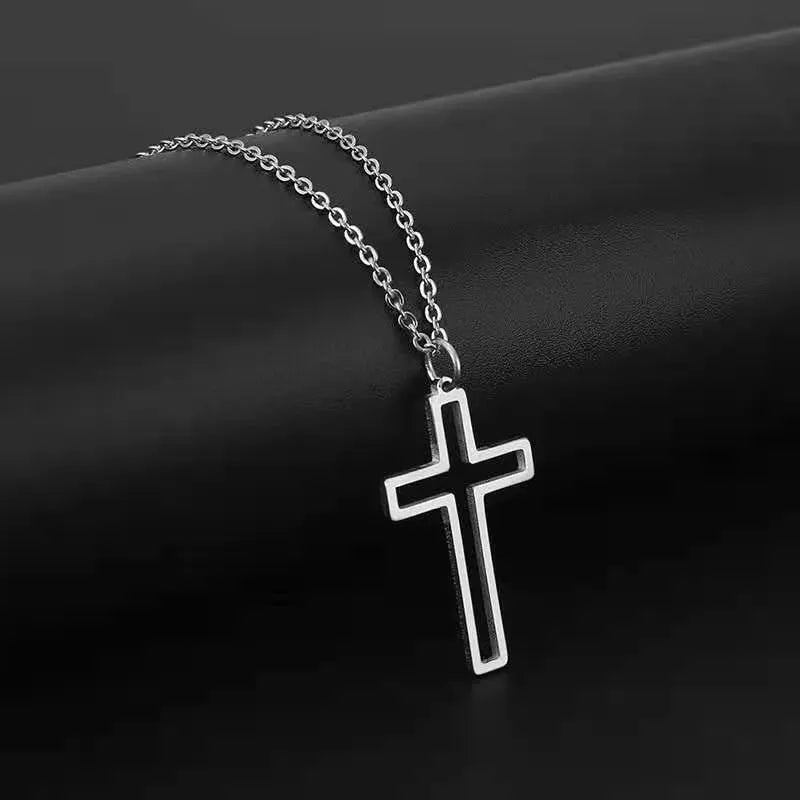 Unisex hip hop cross necklace with titanium steel pendant and stainless steel cross chain in steel or gold
