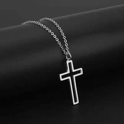 Unisex hip hop cross necklace with titanium steel pendant and stainless steel cross chain in steel or gold