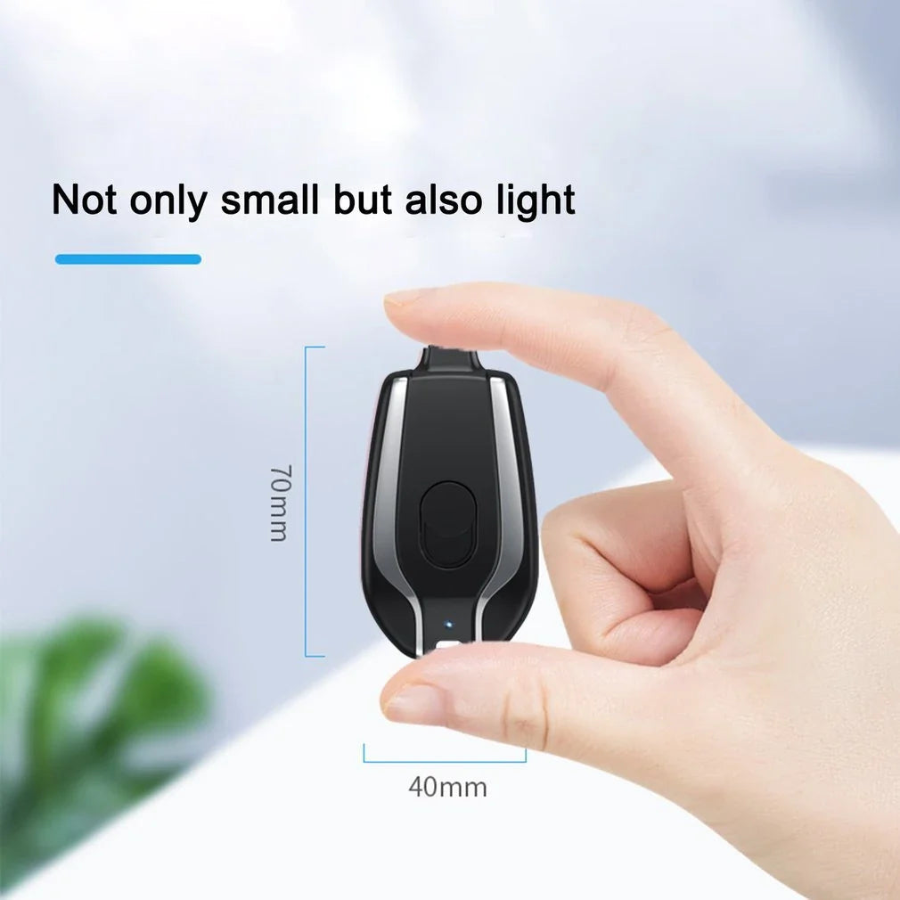 Compact 1500mAh power bank with carabiner clip, perfect for charging smartphones, tablets, and other USB devices on the go