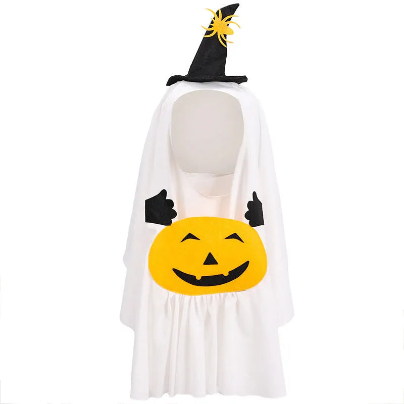 White pumpkin ghost Halloween costume suit for a dog on a mannequin
