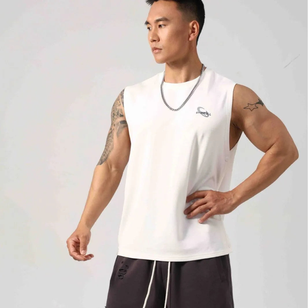 Korean style men's loose fitness vest with hidden hook design in solid colour