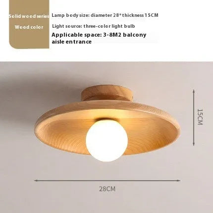 Solid wood minimalist ceiling lamp with glass shade in wood or walnut finish