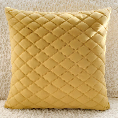 45cm square velvet cushion in Gentleman's Grid colour with PP cotton filler on grey sofa