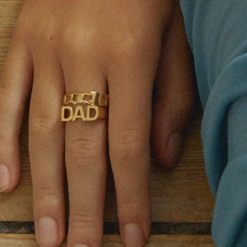 18K gold plated titanium steel letter seal ring with geometric design for women
