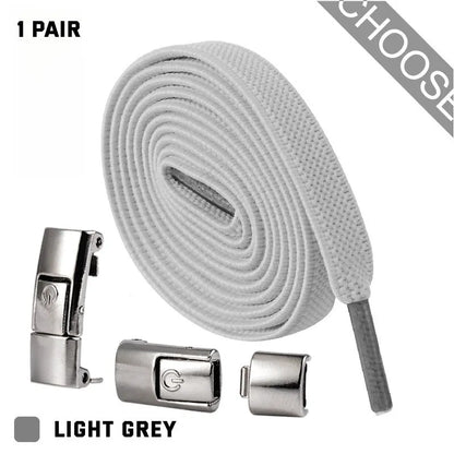 Press lock elastic shoelace with 8mm widened flat profile in assorted colours.