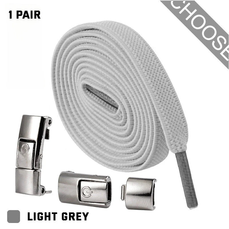 No-Tie Slip-On Sneaker Shoelaces in a variety of colors, including white, blue, pink, and more.